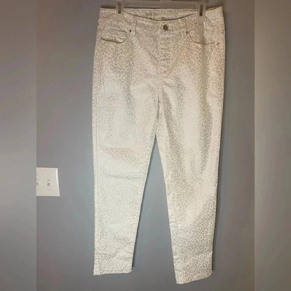 Soft Surroundings On The Prowl Animal Print Straight Leg Ankle Jeans Pants Small